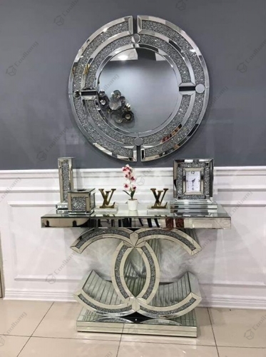 CC Crushed Diamond Console Table with Wall Mirror Set