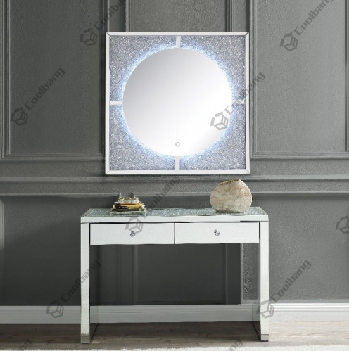 Crushed Diamond Console Table with LED Wall Mirror Set