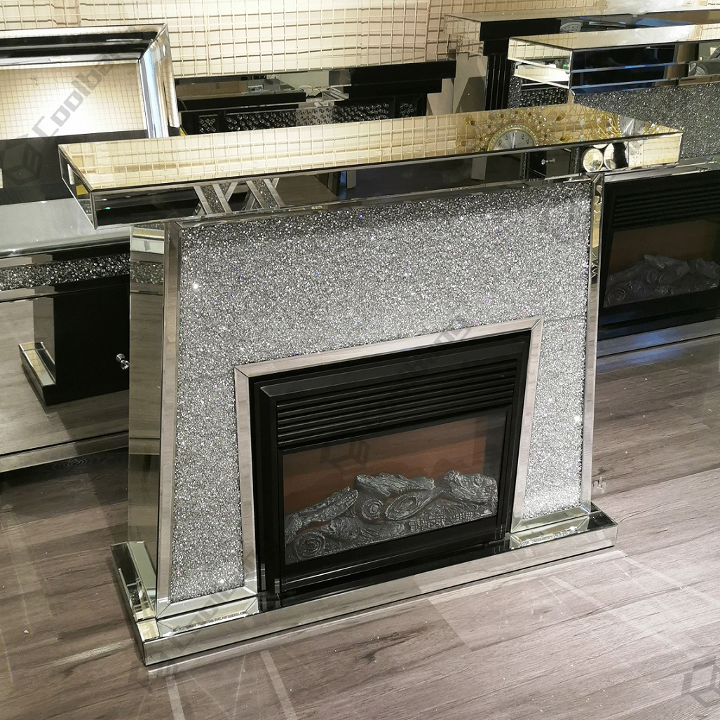 Luxury Mirrored venetian crushed diamond crystal MDF led fireplace surround