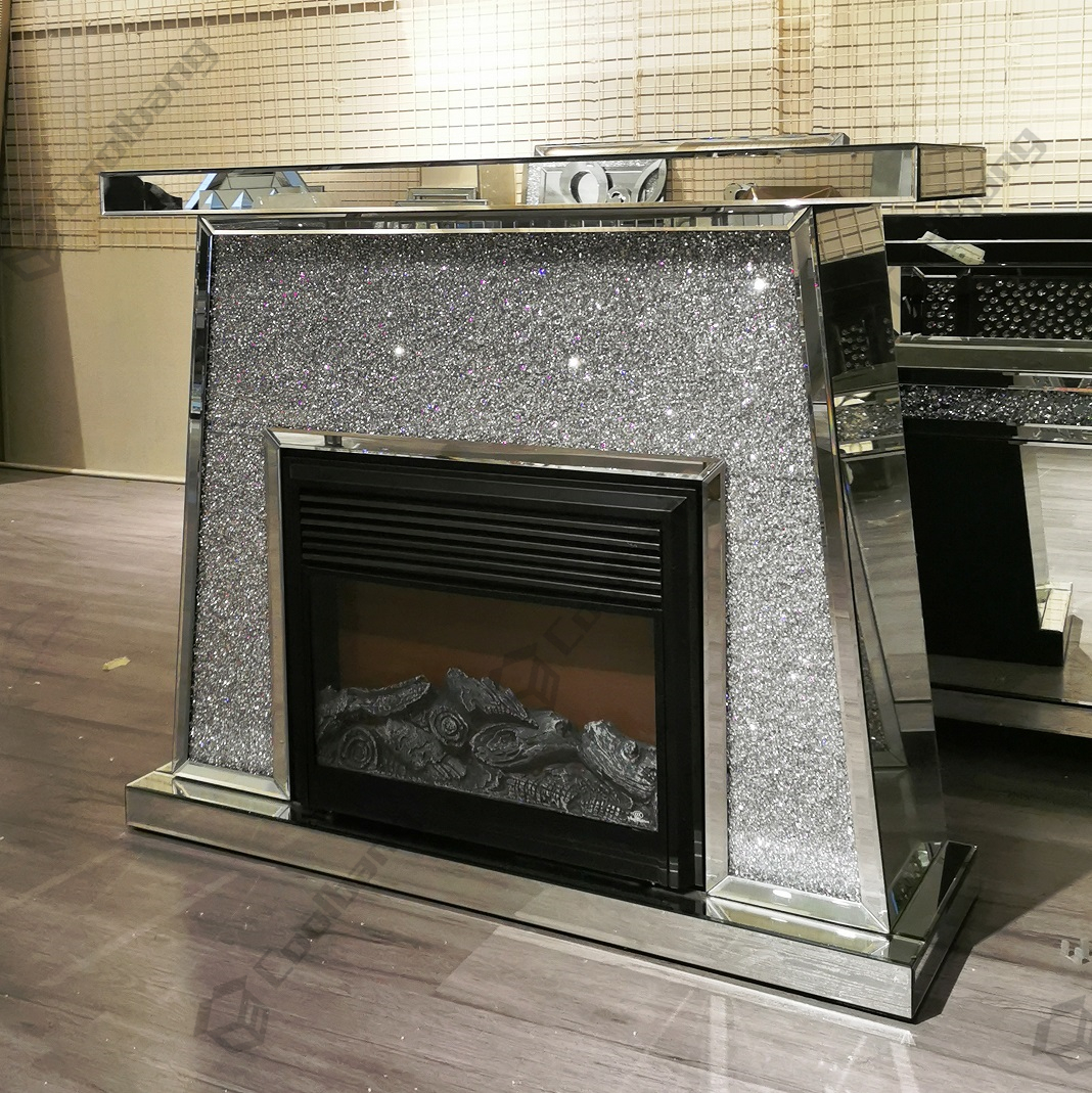 Luxury Mirrored crushed diamond crystal MDF led fireplace surround