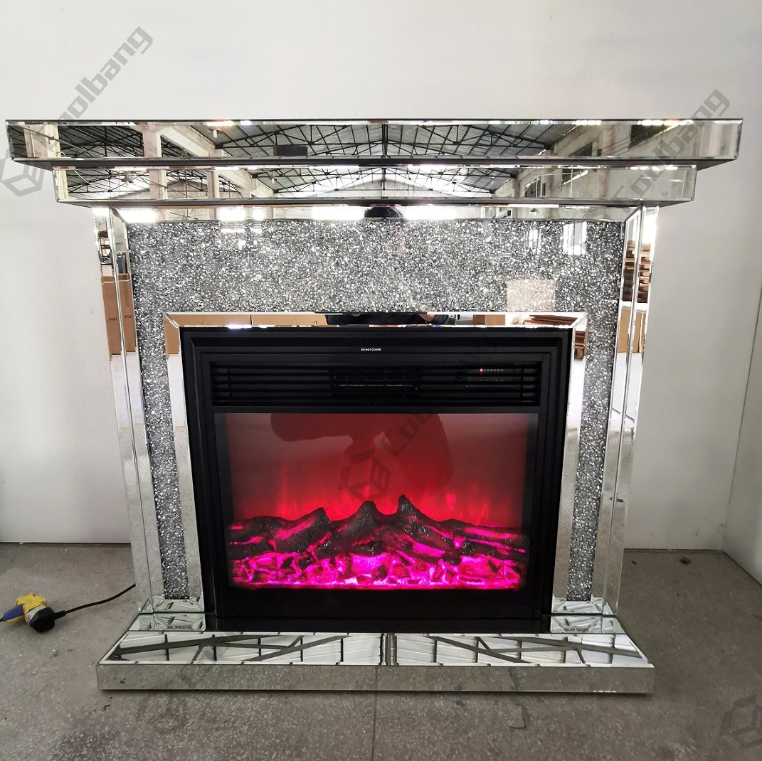 Luxury Mirrored venetian crushed diamond crystal MDF led fireplace surround