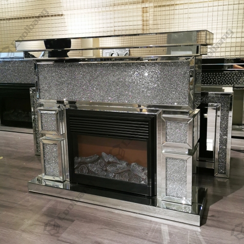 Luxury Mirrored venetian crushed diamond crystal MDF led fireplace surround