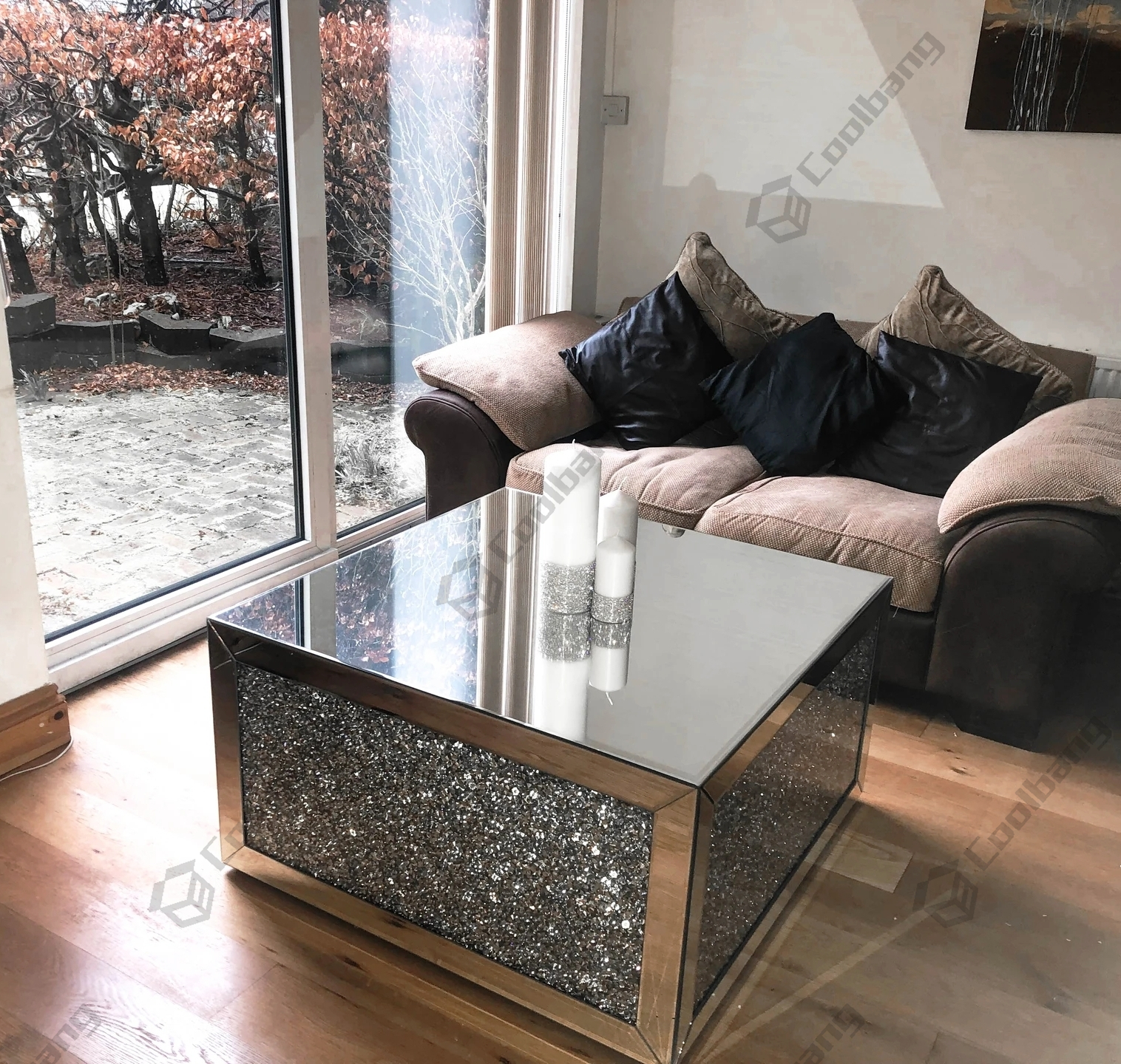 Modern luxury sparkle crushed glass diamond coffee table