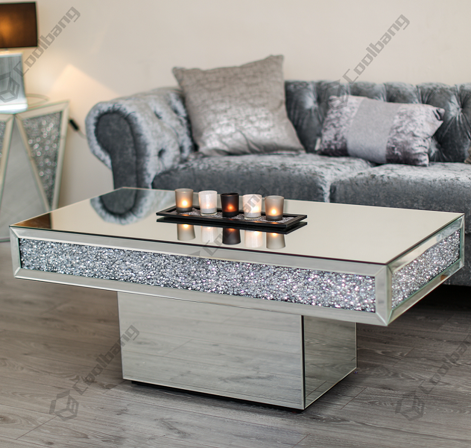 Modern luxury sparkle crushed glass diamond coffee table