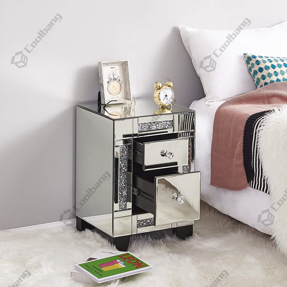 Factory Wholesale Bedroom Mirrored Furniture Diamond Bedside Table