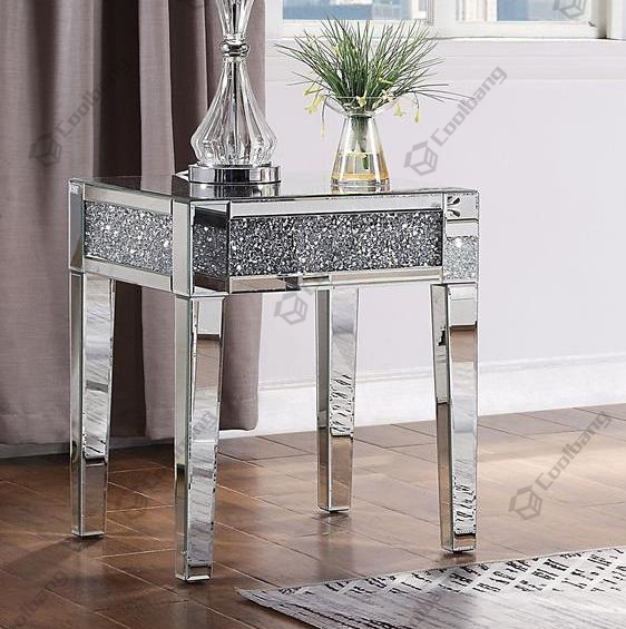 Living Room Crushed Diamond Mirrored Side Table End Table