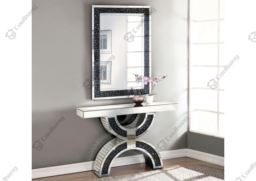 Modern Living Room Furniture Black Crushed Diamond Silver Mirrored Console Table with Wall Mirror